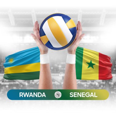 Ruanda, Senegal milli takımlarına karşı voleybol voleybol topu yarışması konsepti.