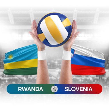 Ruanda, Slovenya milli takımlarına karşı voleybol voleybol topu yarışma konsepti.