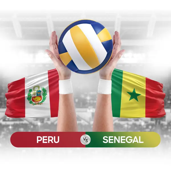 Peru vs Senegal national teams volleyball volley ball match competition concept.