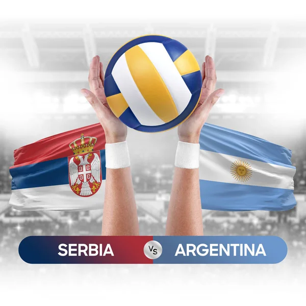 Serbia vs Argentina national teams volleyball volley ball match competition concept.