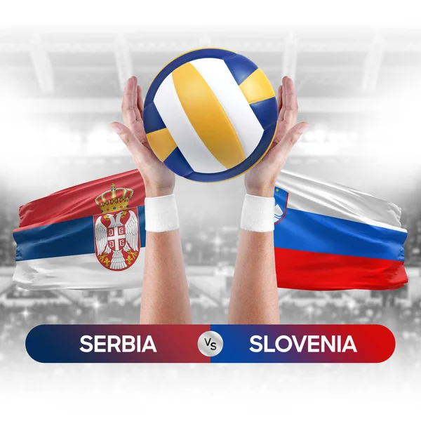 Sırbistan Slovenya milli takımlarına karşı voleybol voleybol maçı konsepti.