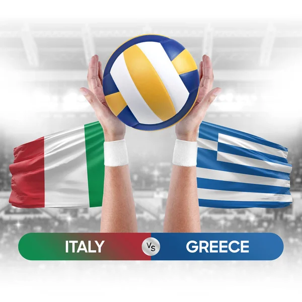 Italy vs Greece national teams volleyball volley ball match competition concept.
