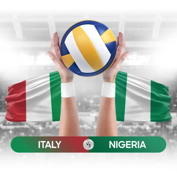 Italy vs Nigeria national teams volleyball volley ball match competition concept.