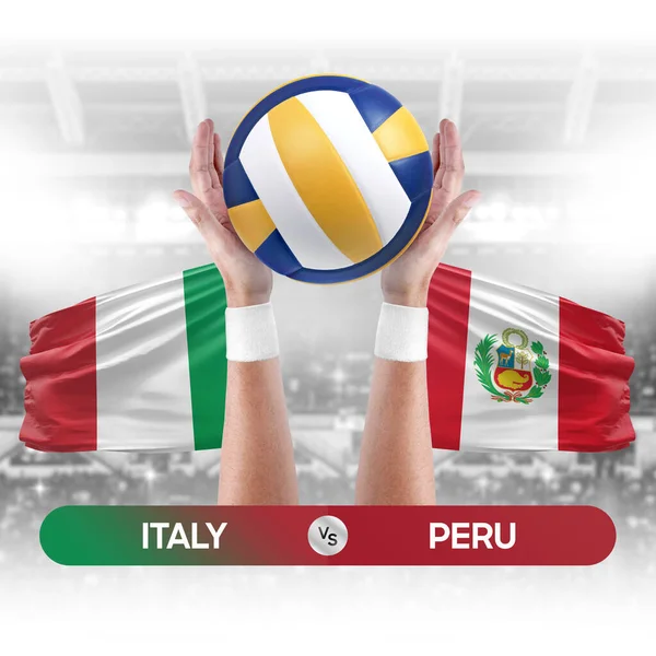 Italy vs Peru national teams volleyball volley ball match competition concept.