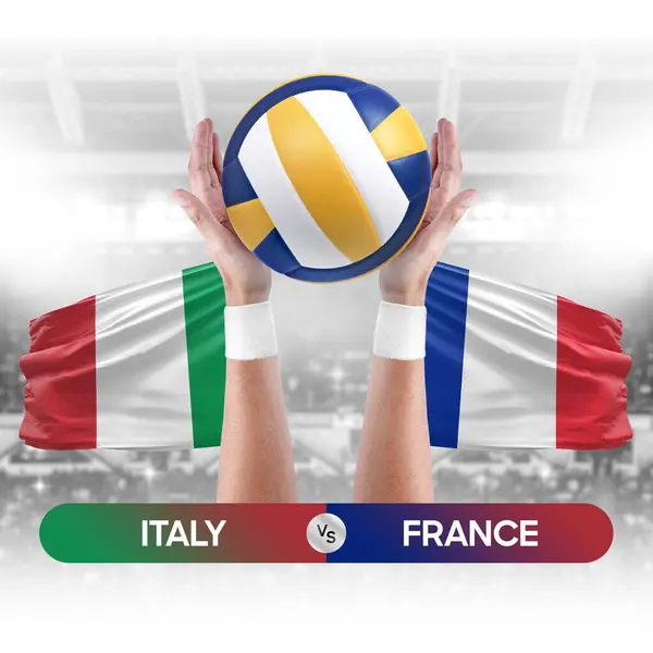 Italy vs France national teams volleyball volley ball match competition concept.