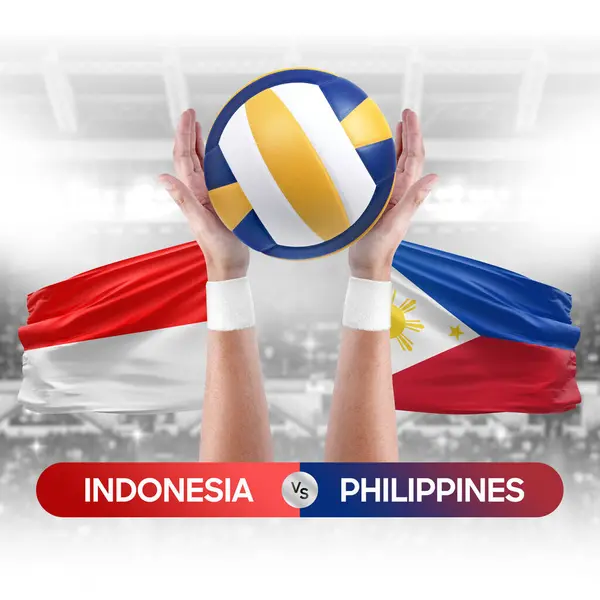 Indonésie Philippines Équipes Nationales Volley Ball Match Concept Compétition — Photo