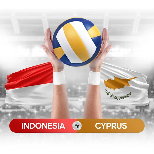 Indonesia vs Cyprus national teams volleyball volley ball match competition concept.