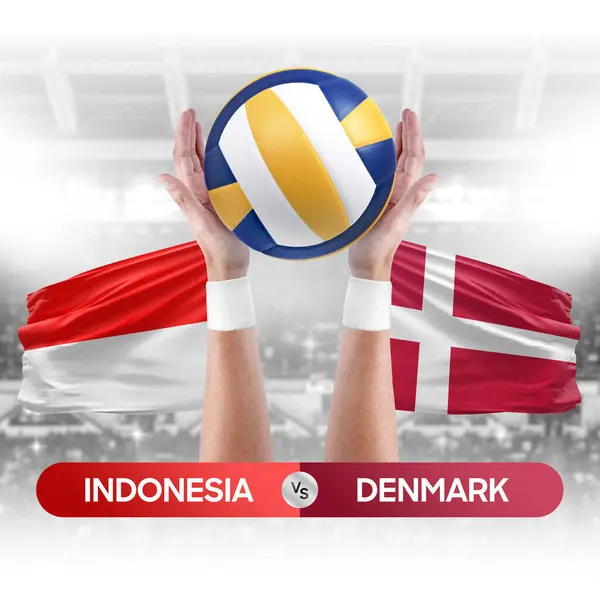 stock image Indonesia vs Denmark national teams volleyball volley ball match competition concept.