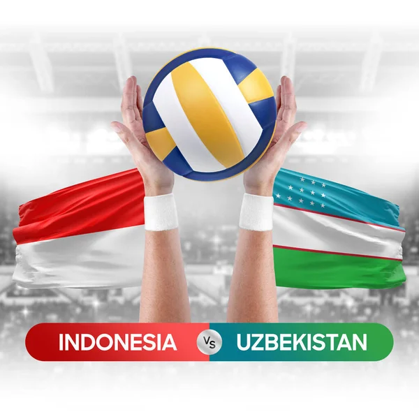 Endonezya Özbekistan milli takımlarına karşı voleybol voleybol topu yarışma konsepti.