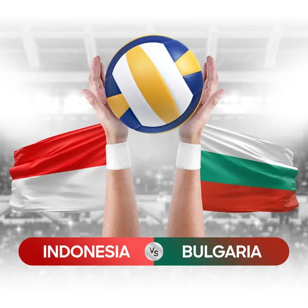 Indonesia vs Bulgaria national teams volleyball volley ball match competition concept.