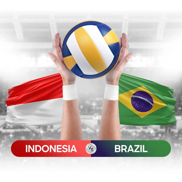 Indonésie Brésil Équipes Nationales Volley Ball Match Concept Compétition — Photo