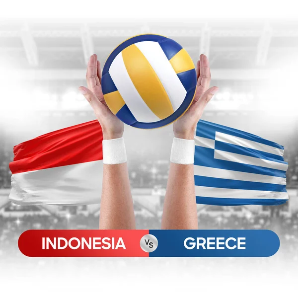 stock image Indonesia vs Greece national teams volleyball volley ball match competition concept.