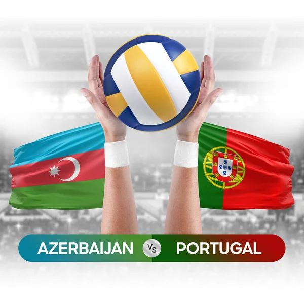 Azerbaycan, Portekiz milli takımlarına karşı voleybol voleybol topu yarışma konsepti.