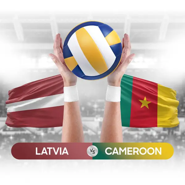 Stock image Latvia vs Cameroon national teams volleyball volley ball match competition concept.