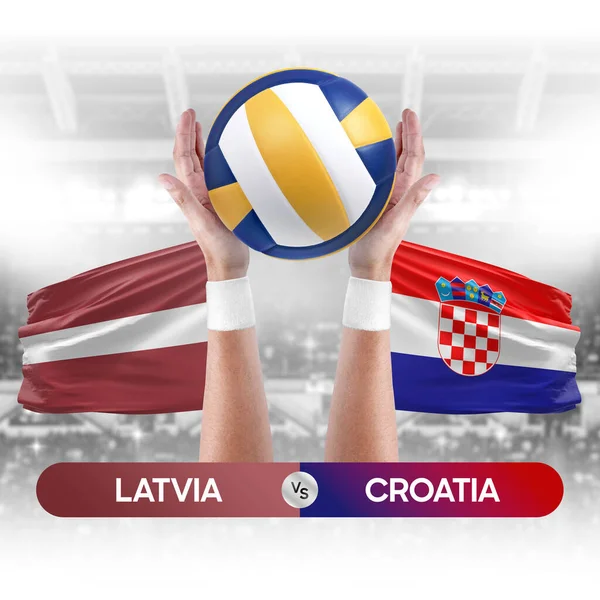 Lettland Kroatien Nationalmannschaften Spielkonzept Volleyball — Stockfoto