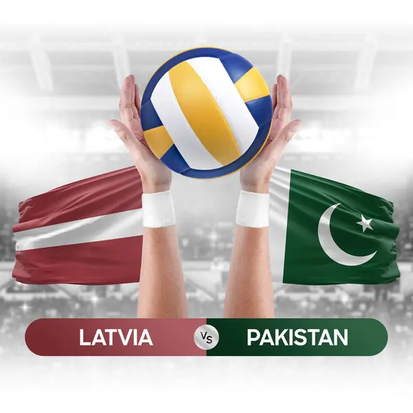 stock image Latvia vs Pakistan national teams volleyball volley ball match competition concept.