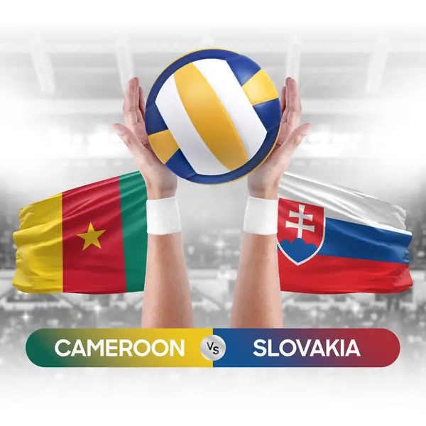 Cameroon vs Slovakia national teams volleyball volley ball match competition concept.