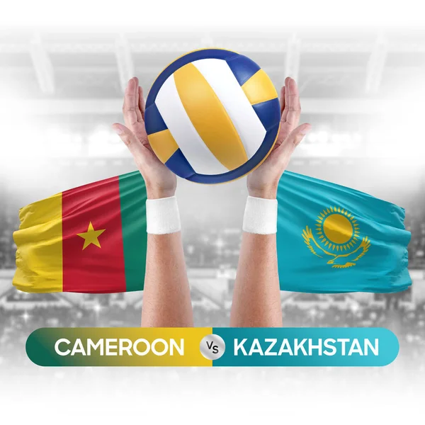 Cameroon vs Kazakhstan national teams volleyball volley ball match competition concept.