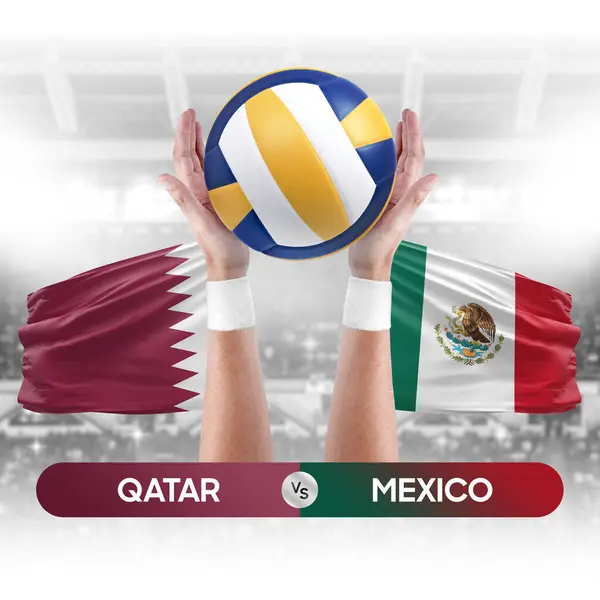 Qatar vs Mexico national teams volleyball volley ball match competition concept.