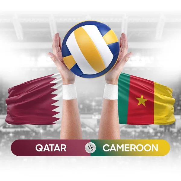 Qatar vs Cameroon national teams volleyball volley ball match competition concept.