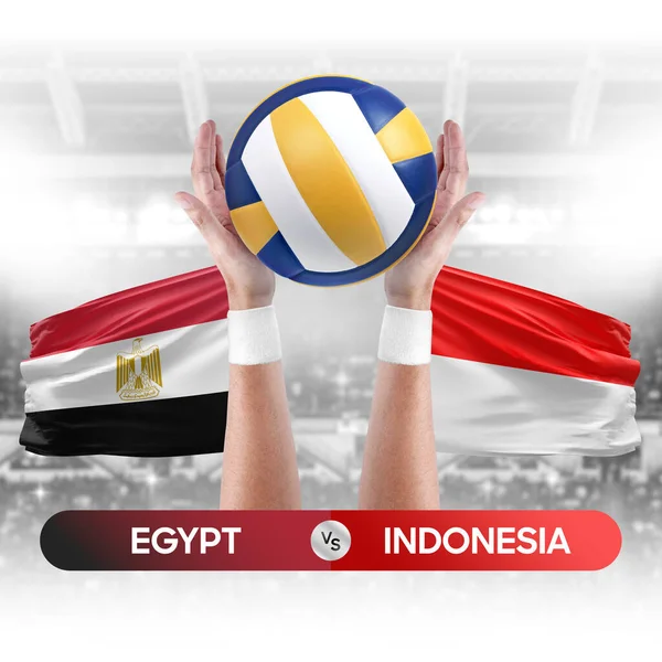 Egypt vs Indonesia national teams volleyball volley ball match competition concept.