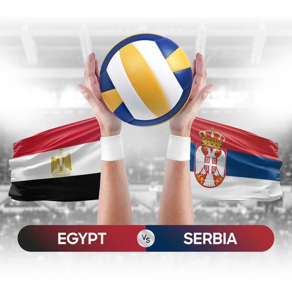 Egypt vs Serbia national teams volleyball volley ball match competition concept.