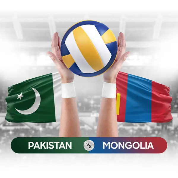 Pakistan vs Mongolia national teams volleyball volley ball match competition concept.