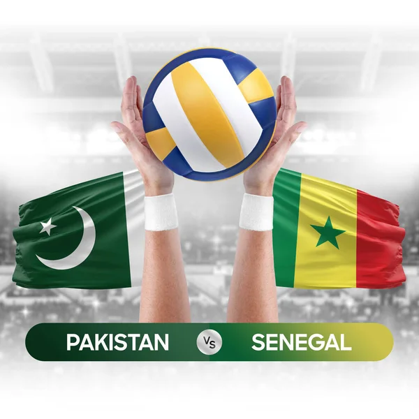 Pakistan vs Senegal national teams volleyball volley ball match competition concept.