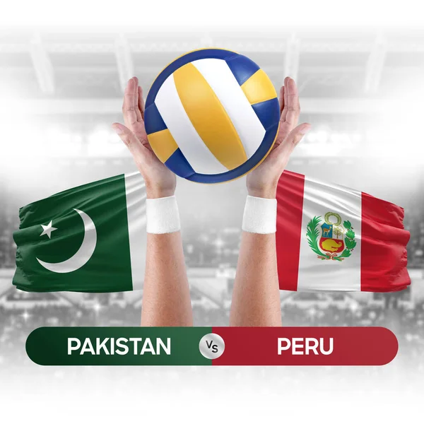 Pakistan vs Peru national teams volleyball volley ball match competition concept.