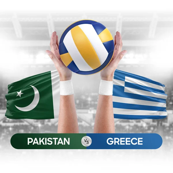 Pakistan vs Greece national teams volleyball volley ball match competition concept.