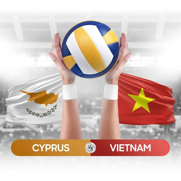 Cyprus vs Vietnam national teams volleyball volley ball match competition concept.