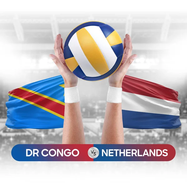 Dr Congo vs Netherlands national teams volleyball volley ball match competition concept.