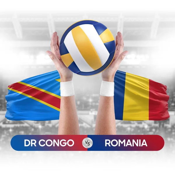 Dr Kongo Romanya milli takımlarına karşı voleybol voleybol topu yarışma konsepti.