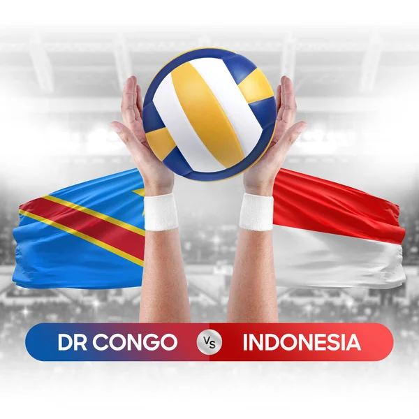 Dr Congo vs Indonesia national teams volleyball volley ball match competition concept.