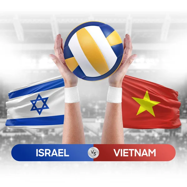 Israel vs Vietnam national teams volleyball volley ball match competition concept.