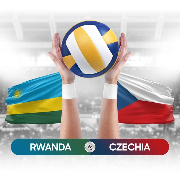 Rwanda vs Czechia national teams volleyball volley ball match competition concept.
