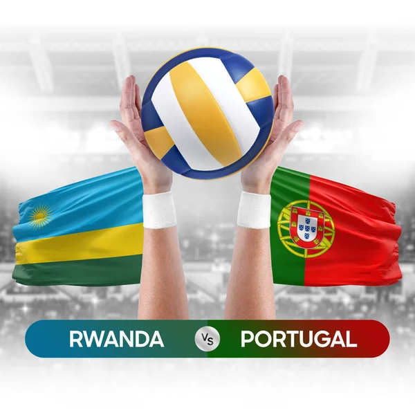 Rwanda vs Portugal national teams volleyball volley ball match competition concept.