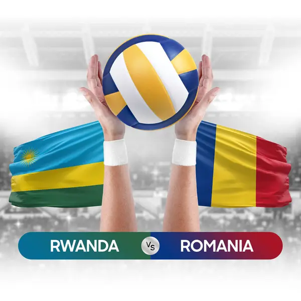 Rwanda vs Romania national teams volleyball volley ball match competition concept.