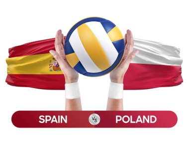İspanya, Polonya milli takımlarına karşı voleybol voleybol maçı konsepti.