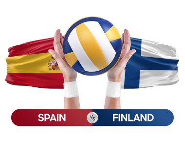 İspanya, Finlandiya milli takımlarına karşı voleybol voleybol maçı konsepti.