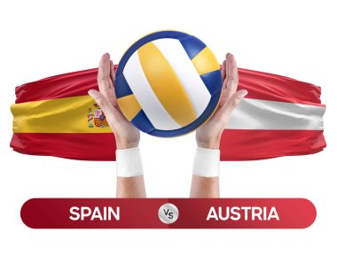 İspanya Avusturya milli takımlarına karşı voleybol voleybol maçı konsepti.