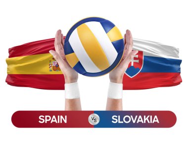 İspanya Slovakya milli takımlarına karşı voleybol voleybol topu yarışma konsepti.