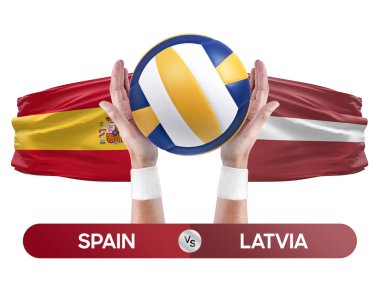 İspanya Letonya milli takımlarına karşı voleybol topu yarışma konsepti.