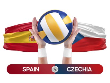 İspanya, Çek milli takımlarına karşı voleybol voleybol maçı konsepti.