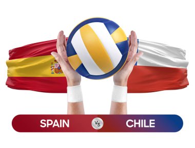 İspanya, Şili milli takımlarına karşı voleybol voleybol maçı konsepti.