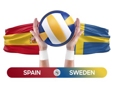 İspanya İsveç milli takımlarına karşı voleybol voleybol maçı konsepti.