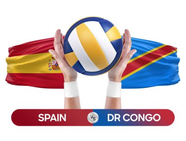 İspanya, Dr Kongo milli takımlarına karşı voleybol voleybol maçı konsepti.
