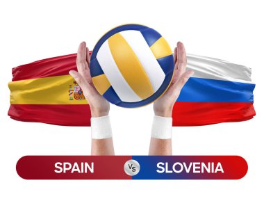 İspanya Slovenya milli takımlarına karşı voleybol voleybol maçı konsepti.