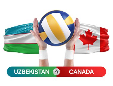 Özbekistan Kanada milli takımlarına karşı voleybol voleybol topu yarışma konsepti.