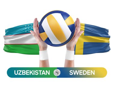 Özbekistan İsveç milli takımlarına karşı voleybol voleybol topu yarışma konsepti.